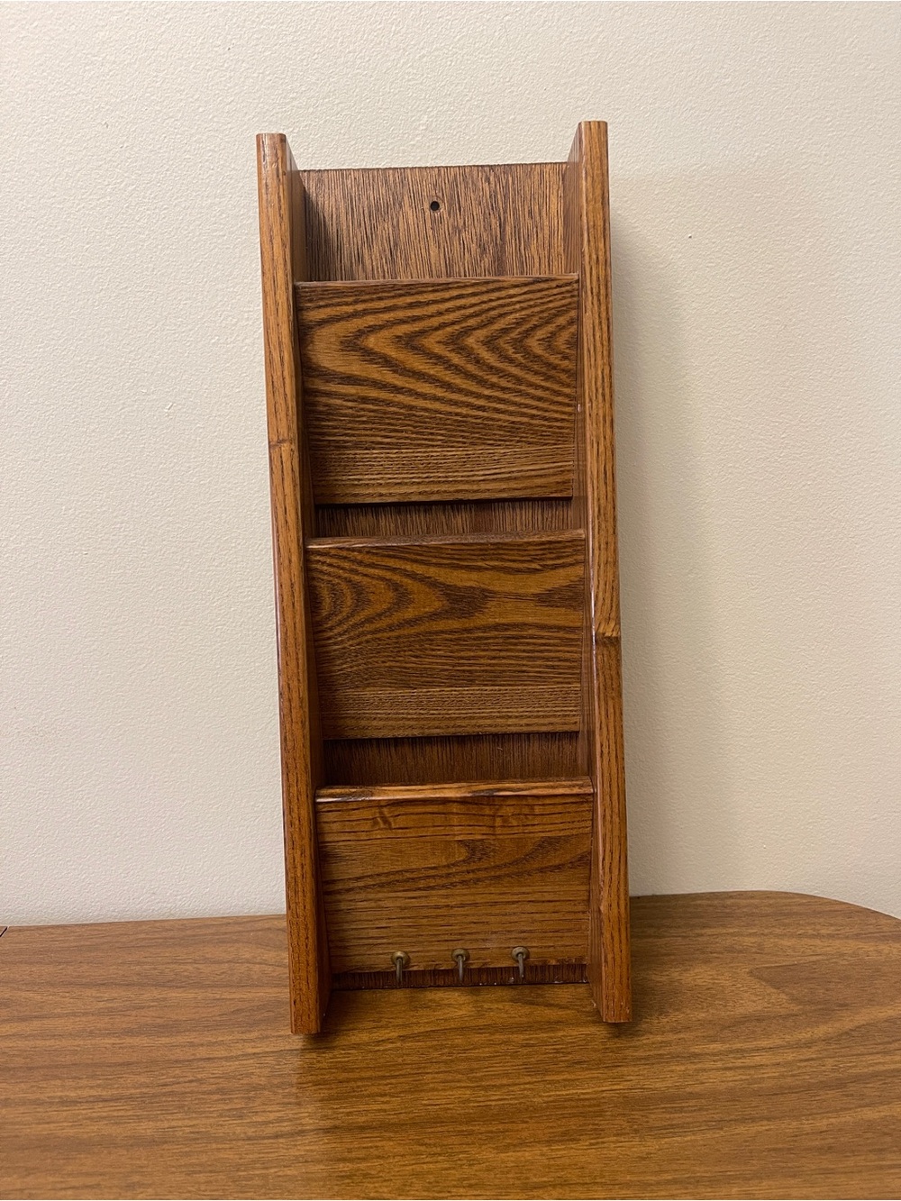 Vintage 3 Tier Wooden Mail Sorter/Organizer and Key Holder
